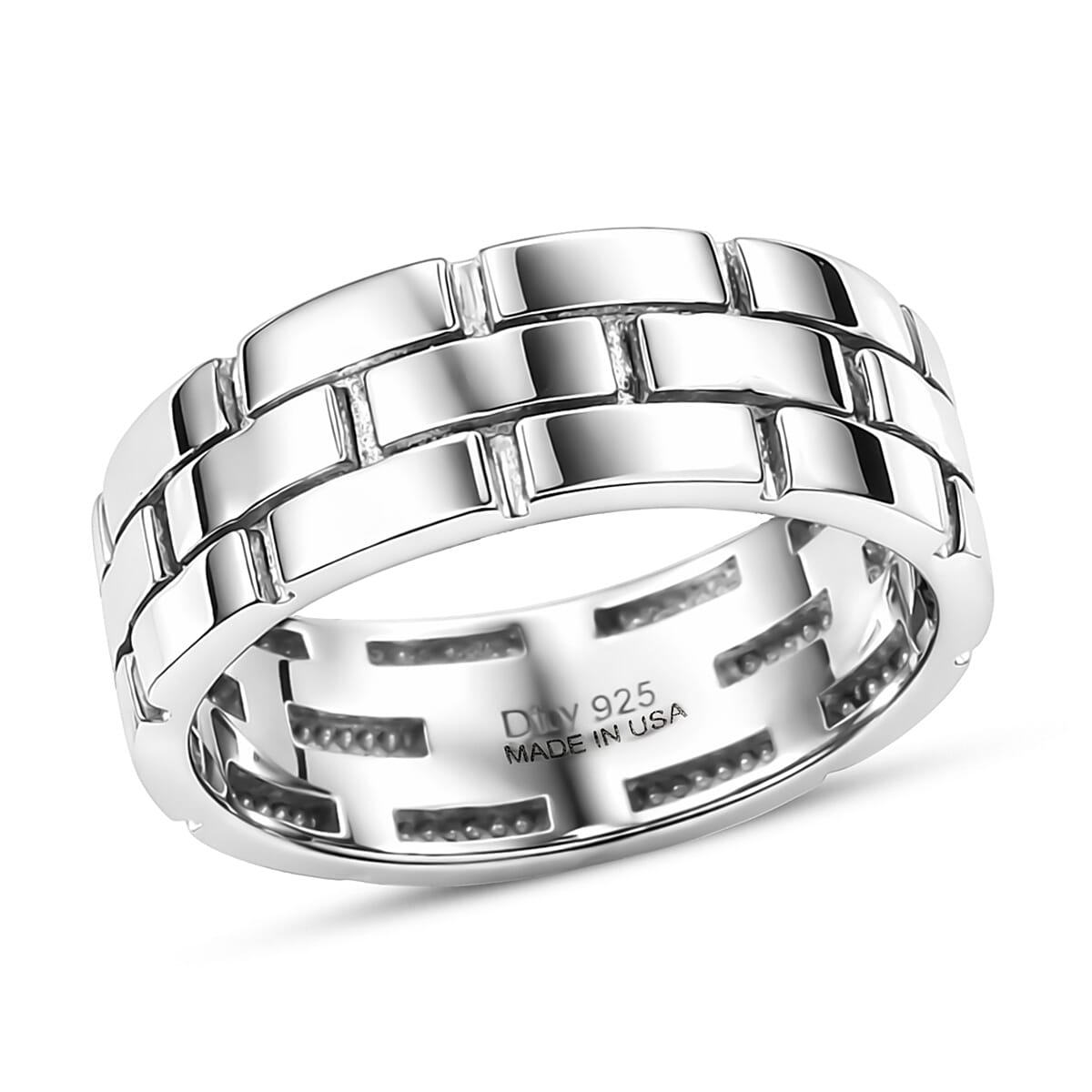 D'Joy Rhodium Over Sterling Silver Band Men's Ring (Size 10.0) (6.85 g) (1)
