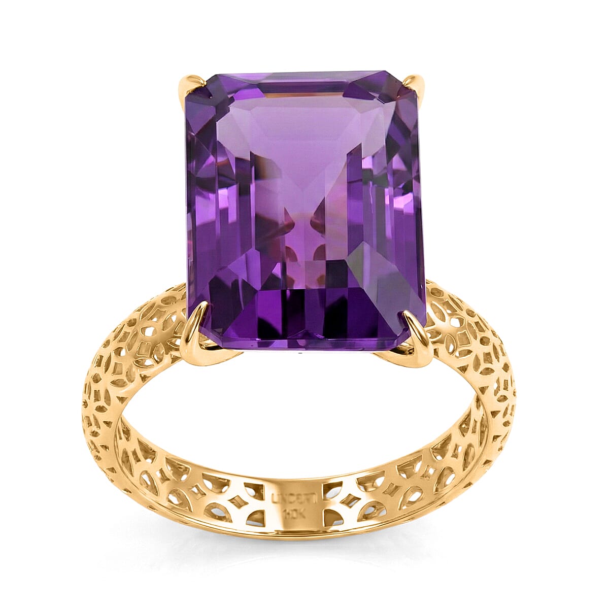 Mirage Collection 10K Yellow Gold Premium Lusaka Amethyst Solitaire Ring (Size 6.0) 7.25 ctw