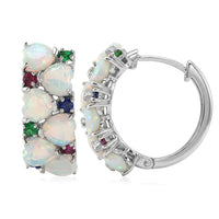 D'Joy Premium Ethiopian Welo Opal and Multi Gemstone 4.10 ctw Heart Symphony Earrings in Rhodium Over Sterling Silver