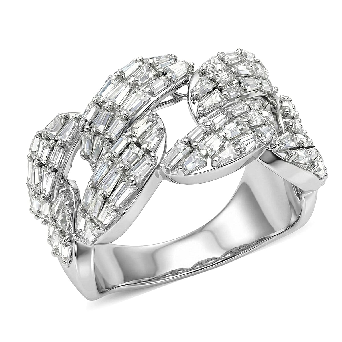 D'Joy Moissanite Cuban Band Men's Ring in Rhodium Over Sterling Silver (Size 10.0) 2.40 ctw