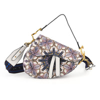 The Grand Pelle White Genuine Leather Embroidery Purple Kaleidoscope with Sequins Crossbody Bag with Scarf (9.5"x4.7")