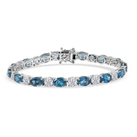 D'Joy Certified London Blue Topaz, Moissanite Bracelet in Rhodium Over Sterling Silver (7.25 In) 19.50 ctw