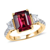 Certified & Appraised AAA Malawi Magenta Garnet and Luxuriant Lab Grown Diamond G-H SI 5.45 ctw Ring in 10K Yellow Gold