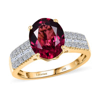 AAA Malawi Magenta Garnet and Luxuriant Lab Grown Diamond G-H SI 3.78 ctw Ring in 10K Yellow Gold