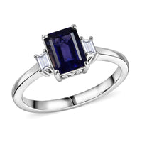 Premium Catalina Iolite, Luxuriant Lab Grown Diamond (G-H, SI) Royal Violet Elegance Ring in Rhodium Over Sterling Silver (Size 10.0) 1.50 ctw