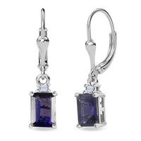 Premium Catalina Iolite and Luxuriant Lab Grown Diamond G-H SI 1.85 ctw Royal Violet Elegance Earrings in Rhodium Over Sterling Silver