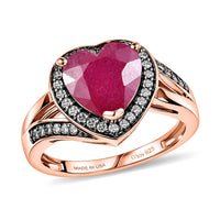 D'Joy Premium Niassa Ruby (FF), Champagne Zircon Bloodline Heart Ring in 18K Vermeil RG Over Sterling Silver (Size 10.0) 4.20 ctw
