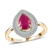 Luxoro 10K Yellow Gold AAA Montepuez Ruby, Diamond (I2) (0.48 cts) Flame Pear Ring (Size 10.0) 2.50 ctw