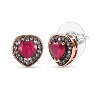 D'Joy Pemium Niassa Ruby (FF) and Champagne Zircon 2.85 ctw Bloodline Heart Earrings in 18K Vermeil Rose Gold Over Sterling Silver
