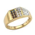 D'Joy Blue and Red Diamond (IR), Diamond Men's Ring in 18K Vermeil YG and Rhodium Over Sterling Silver (Size 10.0) 0.50 ctw - Sticky add to cart bar