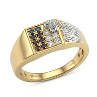 D'Joy Blue and Red Diamond (IR), Diamond Men's Ring in 18K Vermeil YG and Rhodium Over Sterling Silver (Size 10.0) 0.50 ctw