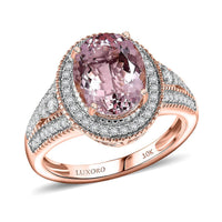 Luxoro 10K Rose Gold Premium Pink Morganite, Diamond (I2) (0.33 cts) Ring (Size 6.0) 2.90 ctw