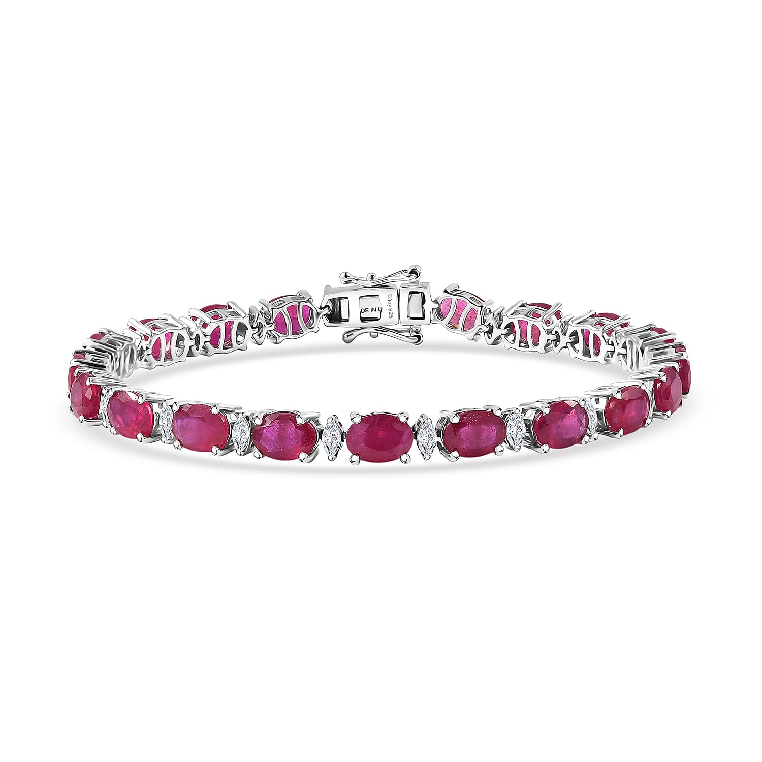 D'Joy Premium Niassa Ruby (FF), Moissanite Red Reign Line Bracelet in Rhodium Over Sterling Silver (7.25 In) 23.15 ctw