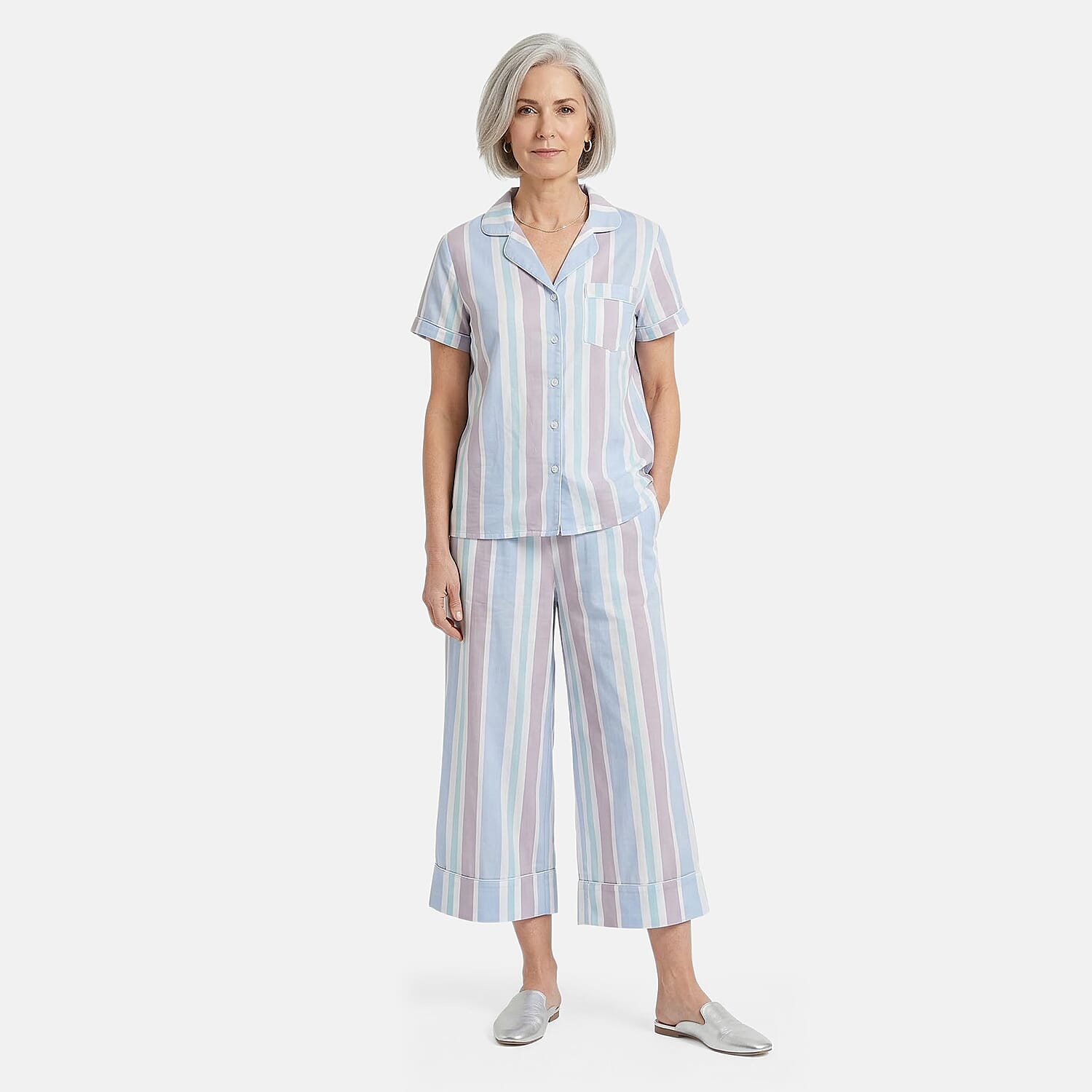 Lati Fashions Blue Striped Pajama Set -L