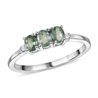 D'Joy Premium Green Sapphire, Diamond Ring in Rhodium Over Sterling Silver (Size 10.0) 0.75 ctw