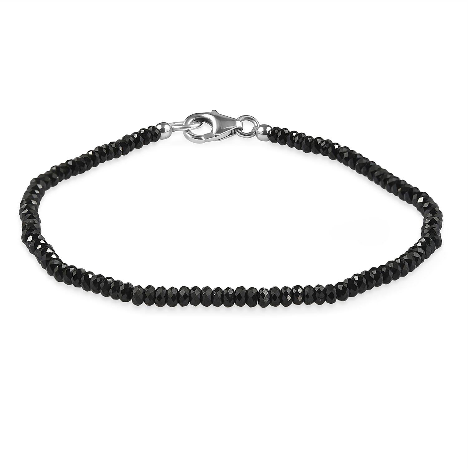 D'Joy Thai Black Spinel 15.00 ctw Beaded Bracelet in Rhodium Over Sterling Silver (7.25 In)