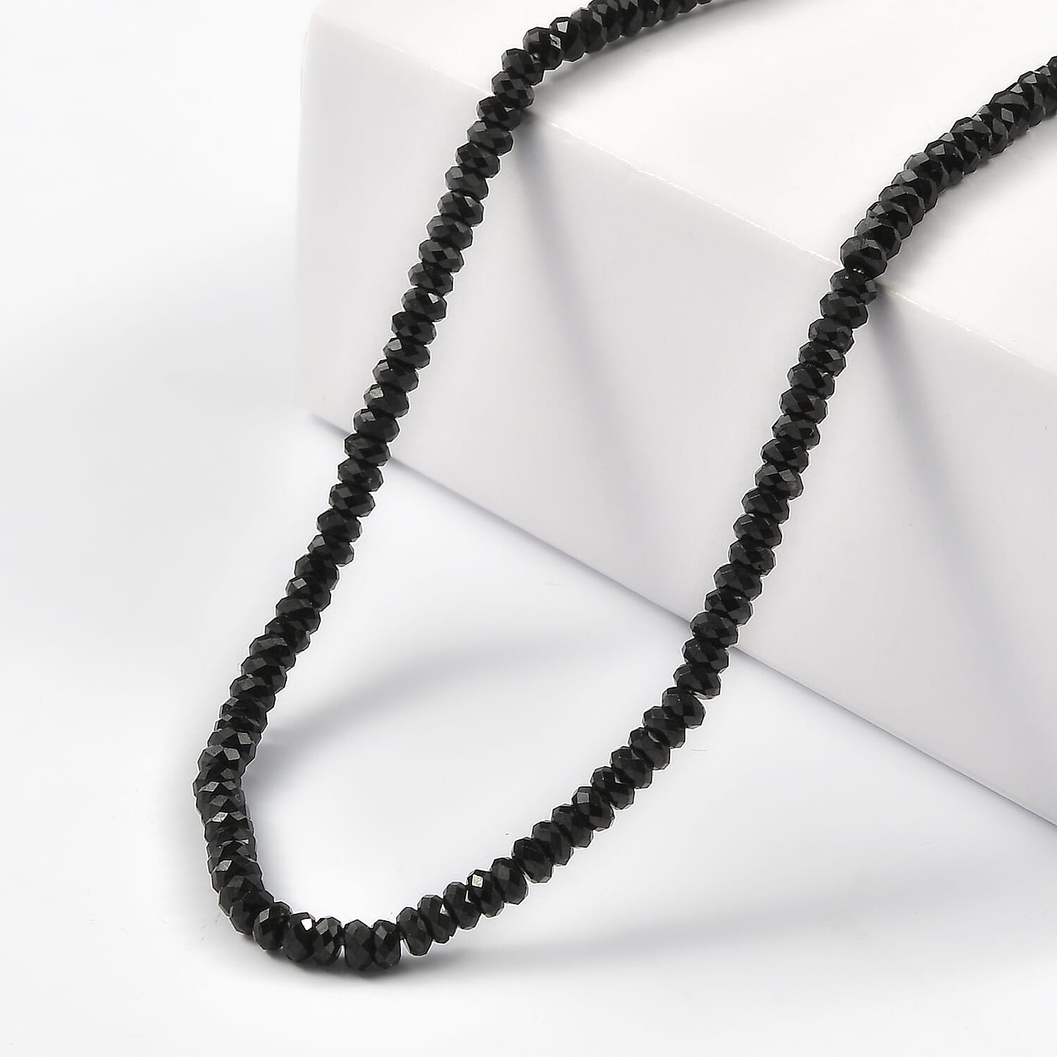 D'Joy Thai Black Spinel 45.00 ctw Beaded Necklace in Rhodium Over Sterling Silver 20 Inches