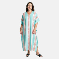 Winlar Green Stripe Long Kaftan - One Size Fits Most