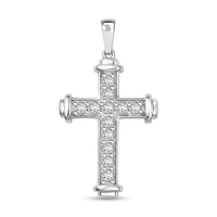 D'Joy Simulated Diamond Cross Pendant without Chain in Platinum Over Sterling Silver