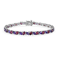 D'Joy Orissa Rhodolite Garnet, Multi Gemstone Romantic Petal Line Bracelet in Rhodium Over Sterling Silver (6.50 In) 10.25 ctw