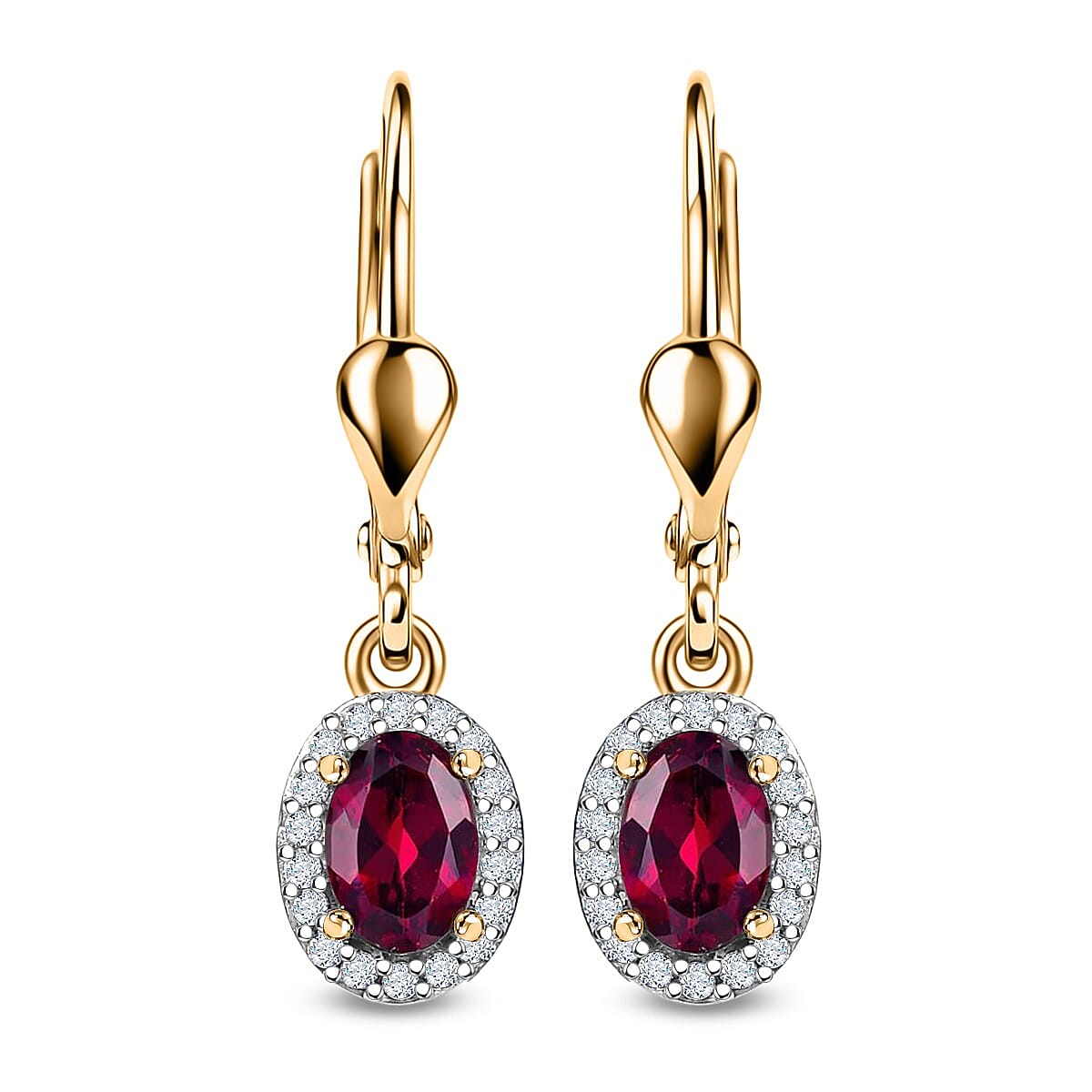 D'Joy Premium Orissa Rhodolite Garnet and Moissanite 0.80 ctw Dusk Glow Earrings in 18K Vermeil Yellow Gold Over Sterling Silver