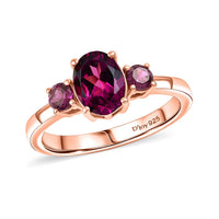 D'Joy Premium Orissa Rhodolite Garnet, Moissanite Ring in 18K Vermeil RG Over Sterling Silver (Size 7.0) 1.80 ctw
