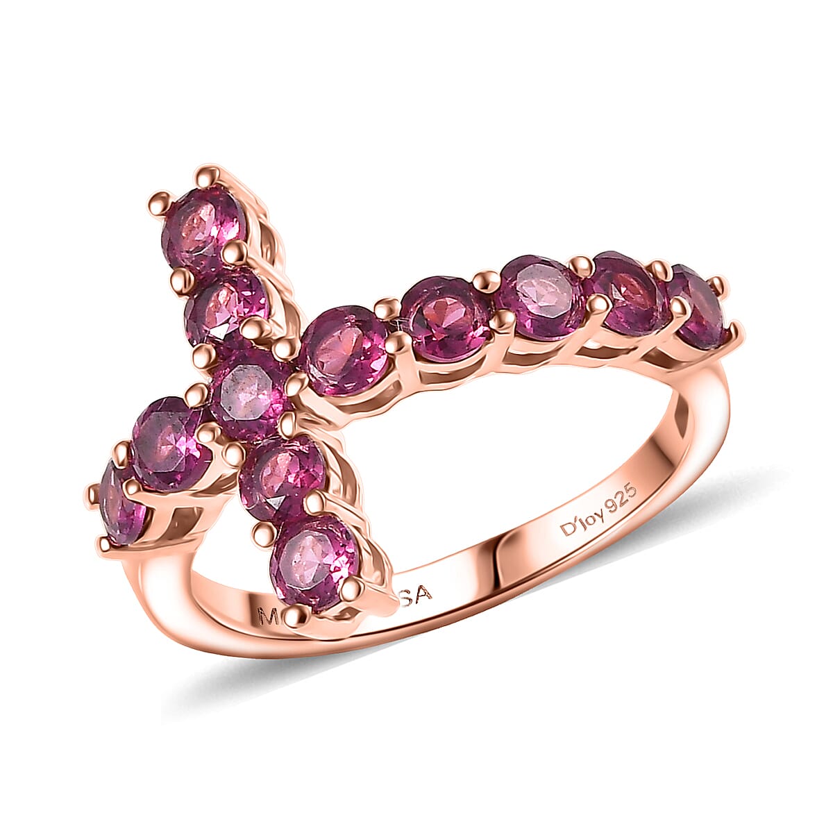 D'Joy Premium Orissa Rhodolite Garnet Ring in 18K Vermeil RG Over Sterling Silver (Size 10.0) 2.20 ctw
