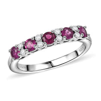 D'Joy Premium Orissa Rhodolite Garnet, Moissanite Ring in Rhodium Over Sterling Silver (Size 10.0) 0.90 ctw