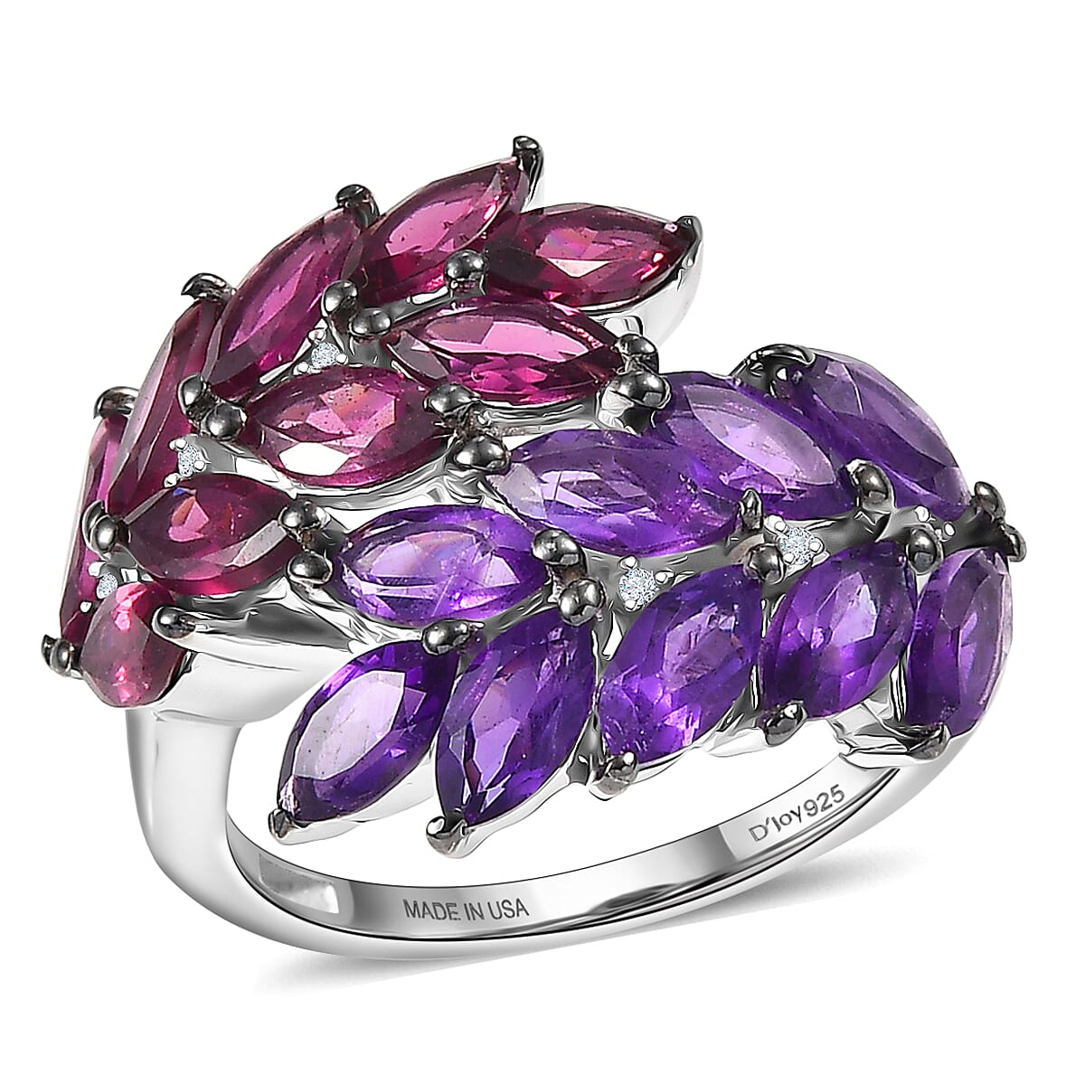 D'Joy Multi Gemstone Ring in Rhodium Over Sterling Silver (Size 10.0) 5.00 ctw