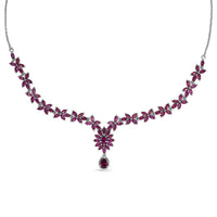 D'Joy Premium Orissa Rhodolite Garnet 17.00 ctw Wine Petal Necklace in Rhodium Over Sterling Silver 18-20 Inches