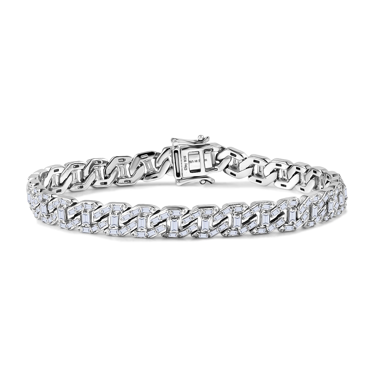 D'Joy Moissanite 4.35 ctw Cuban Chain Men's Bracelet in Rhodium Over Sterling Silver (8.00 In)