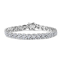 D'Joy Moissanite 4.35 ctw Cuban Chain Men's Bracelet in Rhodium Over Sterling Silver (8.00 In)