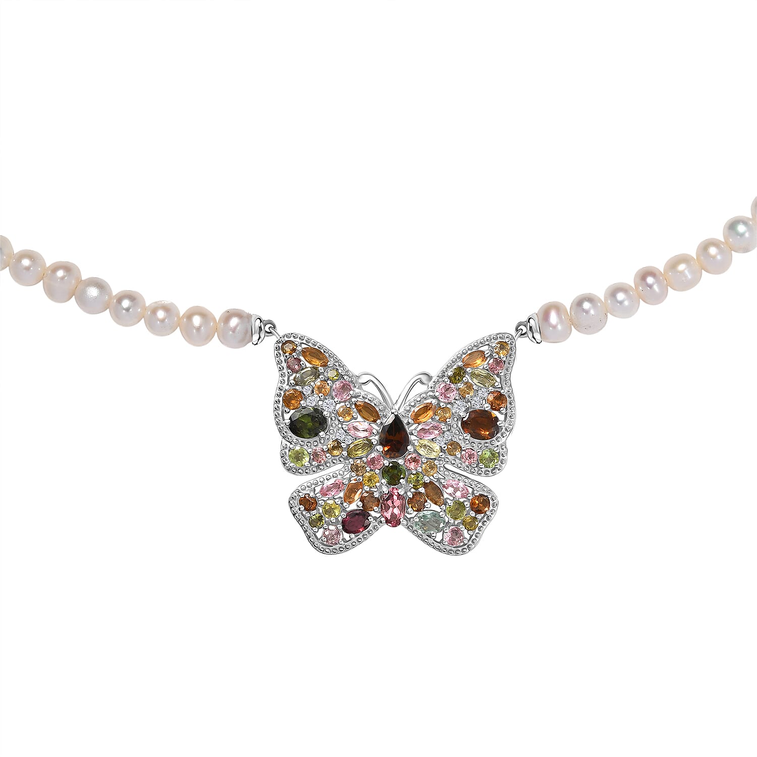 GP Italian Garden Collection Multi-Tourmaline and Multi Gemstone 5.85 ctw Necklace in Rhodium Over Sterling Silver 18-20 Inches