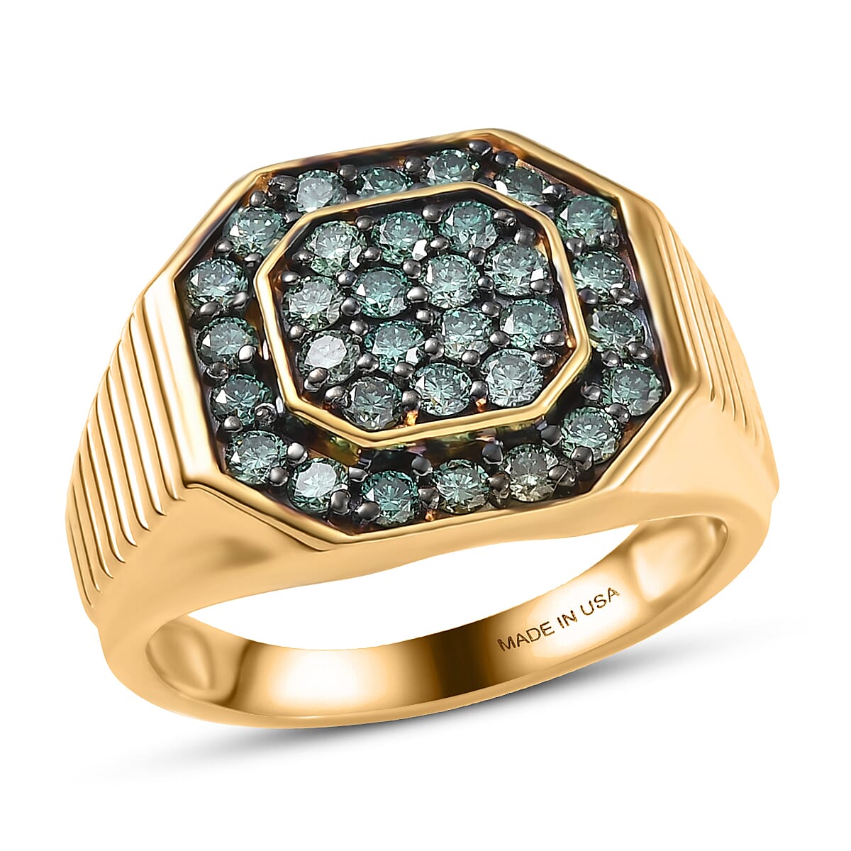 Luxuriant Lab Grown Green Diamond (IR) (SI) Men's Ring in 18K Vermeil YG Over Sterling Silver (Size 10.0) 1.35 ctw