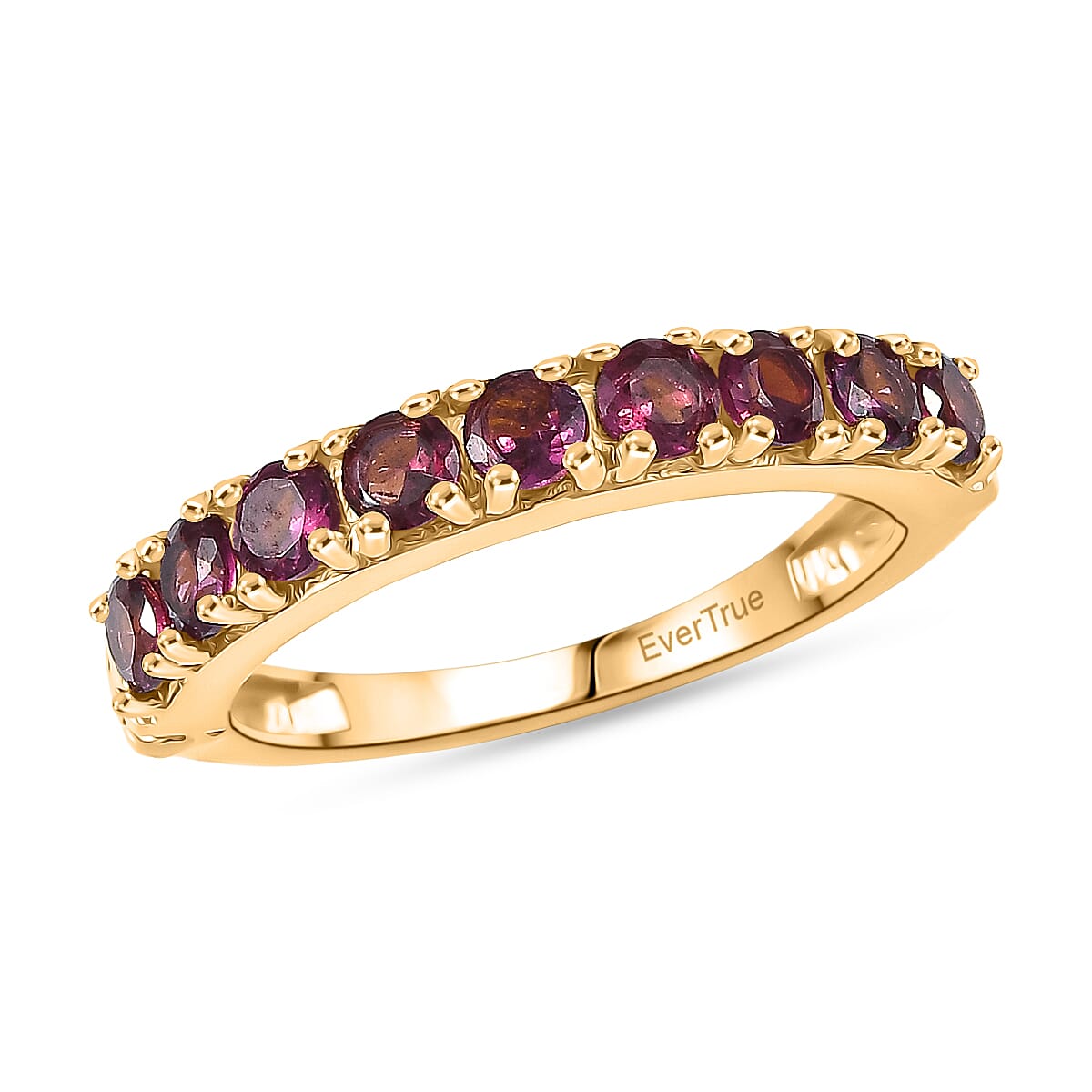 EverTrue Premium Orissa Rhodolite Garnet Band Ring in 18K YG Plated (Size 7.0) 1.50 ctw