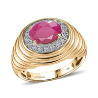 Certified & Appraised 10K Yellow Gold AAA Montepuez Ruby, Luxuriant Lab Grown Diamond (G-H, SI) (0.31 cts) Men's Ring (Size 10.0)