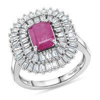 D'Joy AAA Royal Ruby and Moissanite 3.85 ctw Ring in Rhodium Over Sterling Silver (Size 7.0)