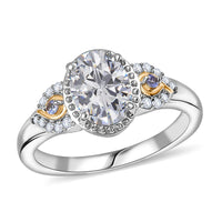 EverTrue Moissanite (Ovl 8x6mm), Tanzanite Ring in 18K YG Plated and Platinum Bond (Size 10.0) 1.50 ctw