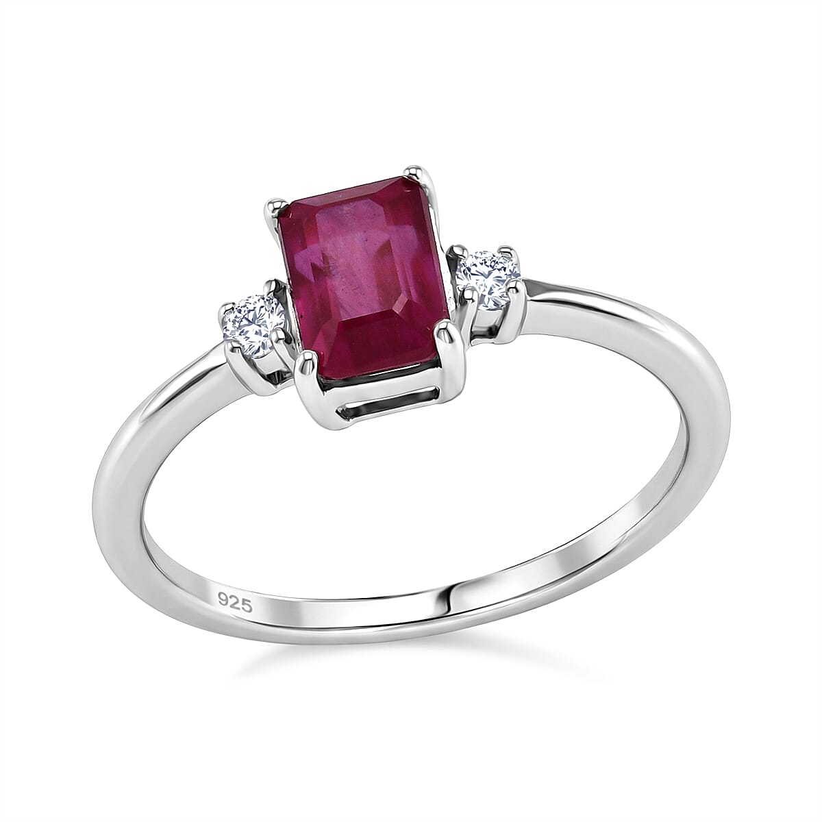 Premium Niassa Ruby (FF), Luxuriant Lab Grown Diamond (G-H, SI) Promise Ring in Rhodium Over Sterling Silver (Size 6.0) 1.70 ctw