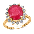 Mirage Collection AAA Niassa Ruby (FF) and Moissanite 7.90 ctw Ring in 10K Yellow Gold - Sticky add to cart bar