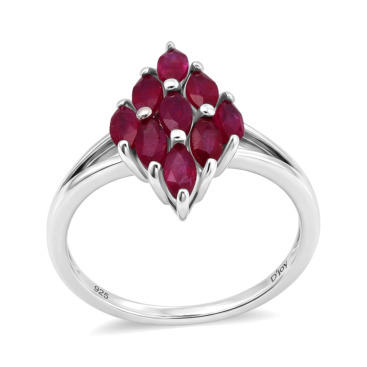 D'Joy Premium Niassa Ruby (FF) Flame Ring in Rhodium Over Sterling Silver (Size 10.0) 1.90 ctw