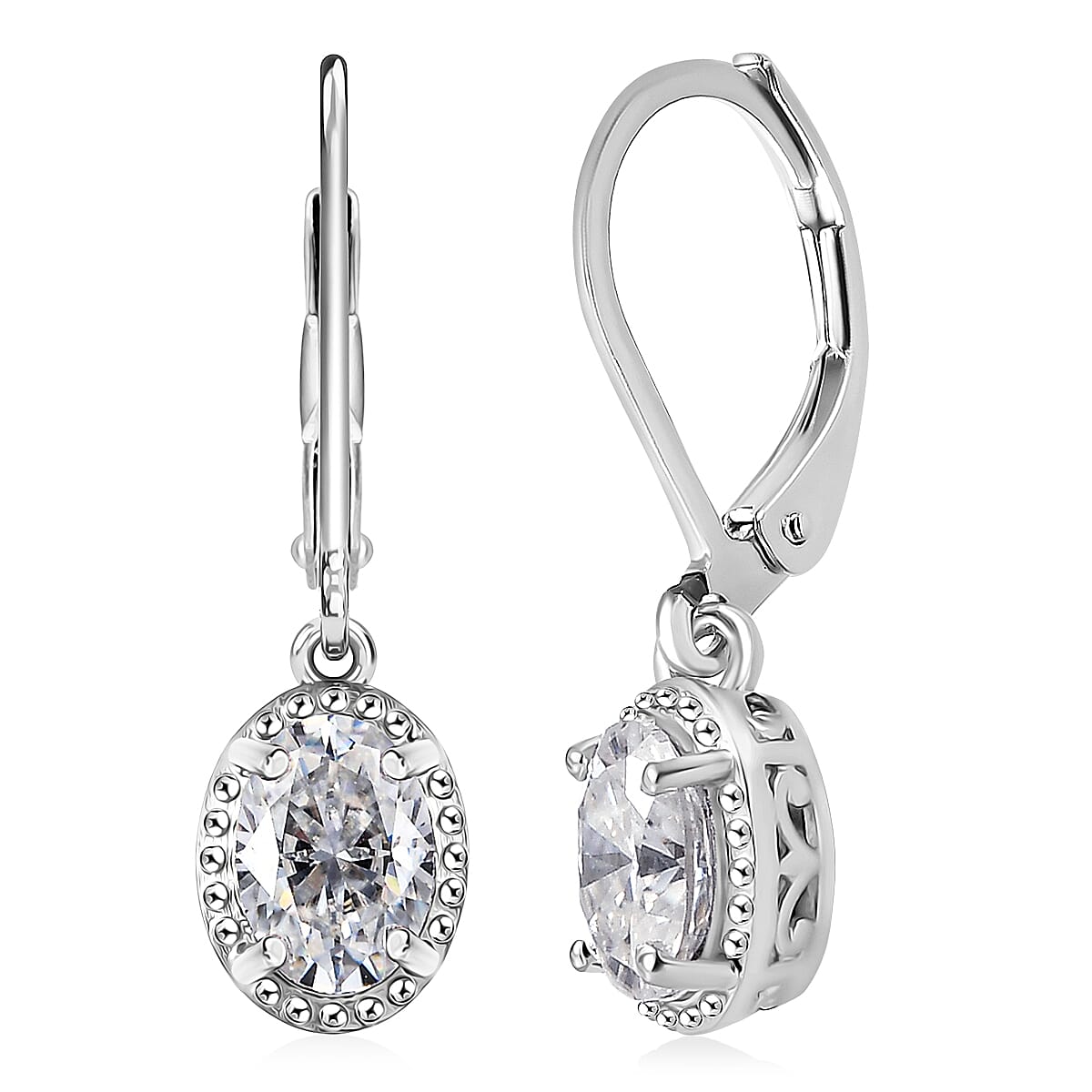EverTrue Moissanite 1.60 ctw Solitaire Lever Back Earrings in Platinum Bond