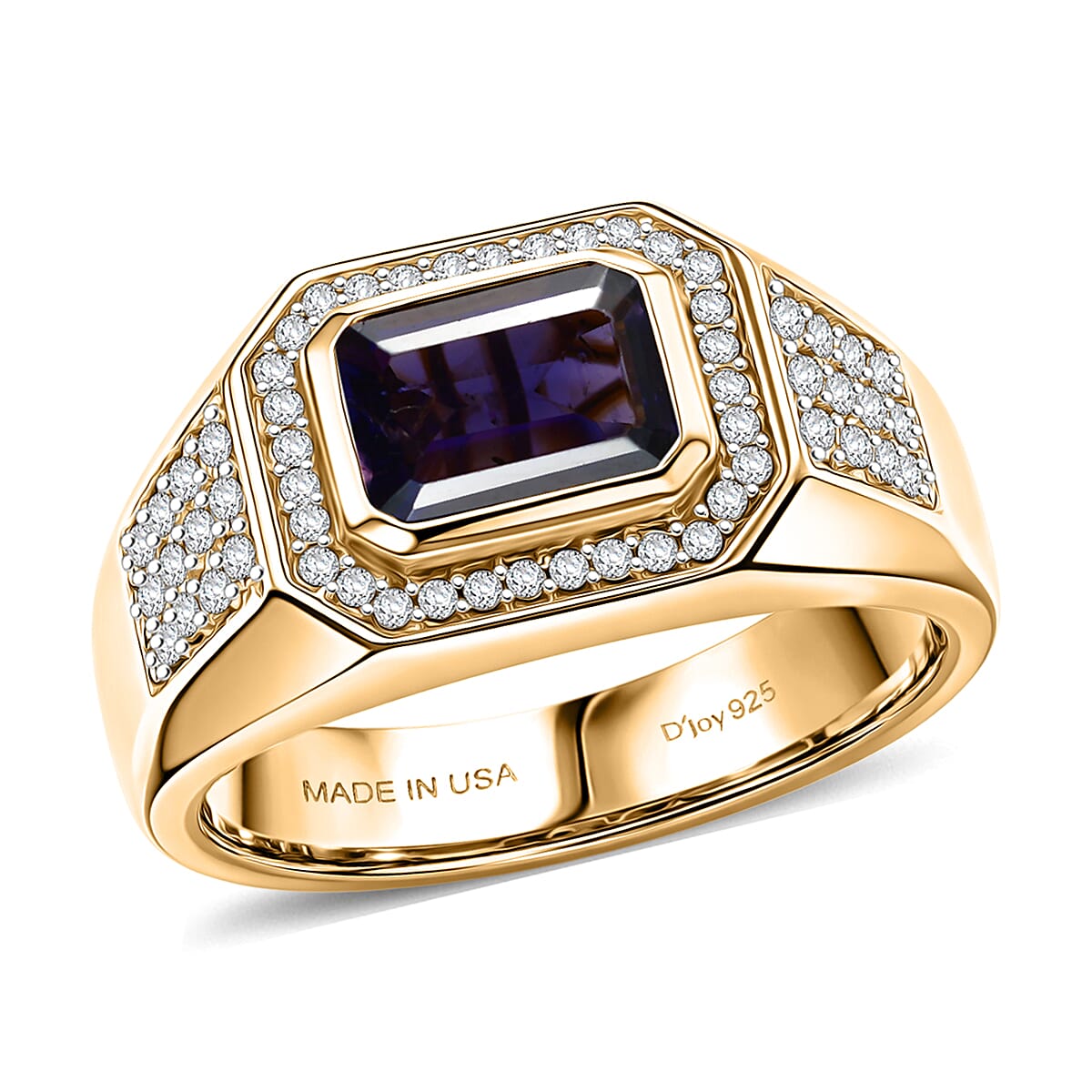 D'Joy Premium Catalina Iolite, Moissanite Ring in 18K Vermeil YG Over Sterling Silver (Size 10.0) 1.80 ctw