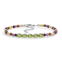 D''Joy Hebei Peridot, Multi Gemstone Beaded Bracelet in Sterling Silver (6.5-8.00In) 12.30 ctw