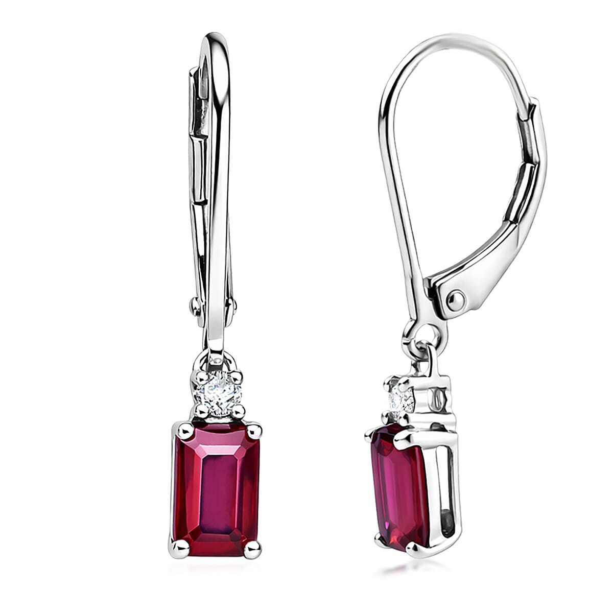 Premium Niassa Ruby (FF), Luxuriant Lab Grown Diamond (G-H, SI) Red Majesty Earrings in Rhodium Over Sterling Silver 1.80 ctw