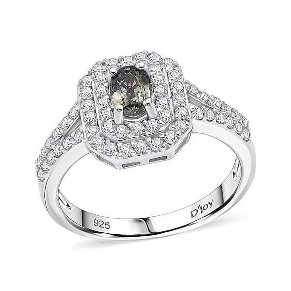 D'Joy Premium Australian Sapphire, White Zircon Ring in Rhodium Over Sterling Silver (Size 10.0) 1.65 ctw