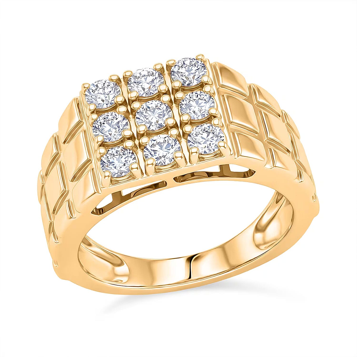 Luxuriant Lab Grown Diamond (G-H, SI) Men's Ring in 18K Vermeil YG Over Sterling Silver (Size 10.0) (Del. in 12-15 Days) 1.00 ctw