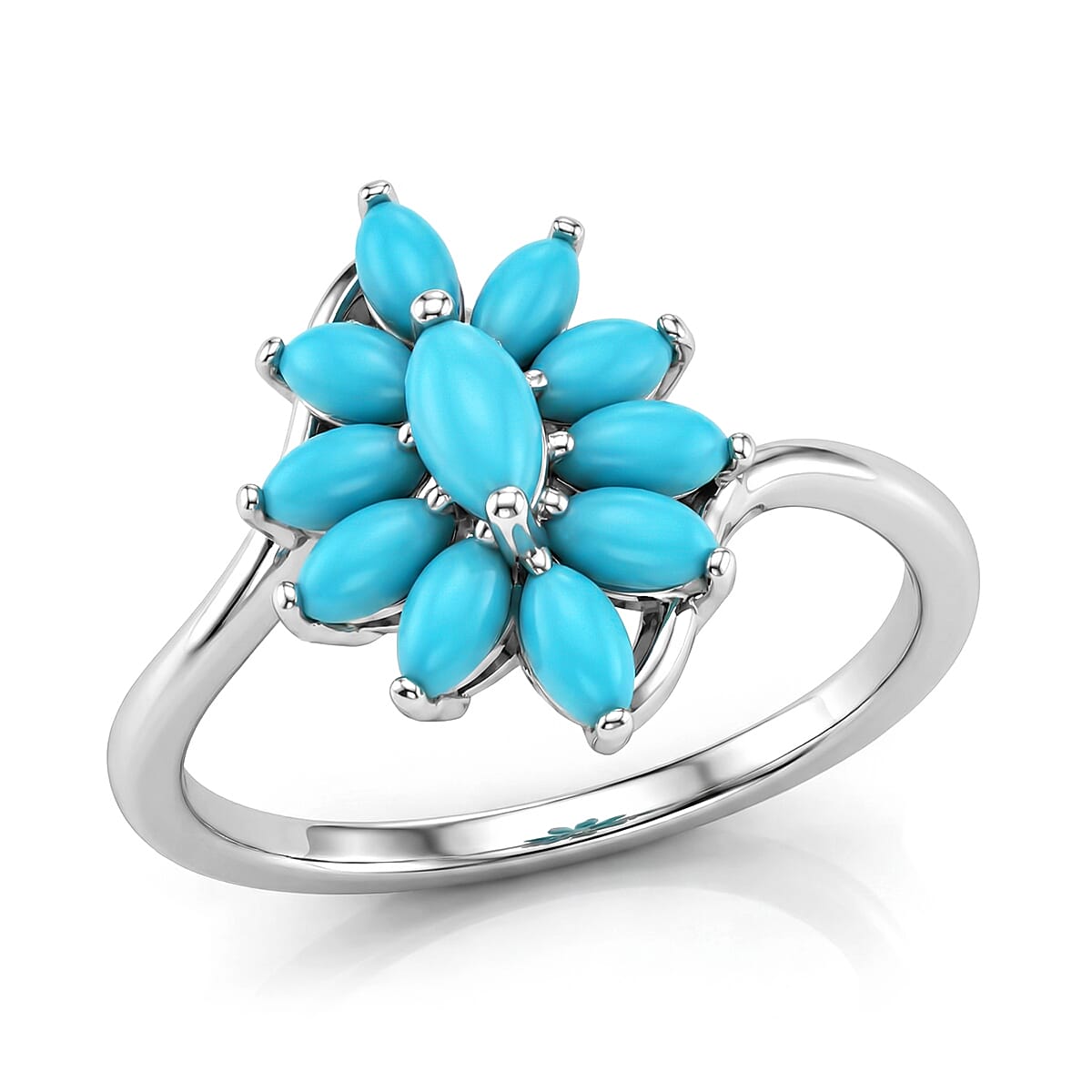 D'Joy Premium Sleeping Beauty Turquoise Ring in Rhodium Over Sterling Silver (Size 10.0) 1.15 ctw