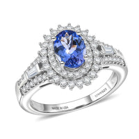 D'Joy Premium Tanzanite and Moissanite 1.50 ctw Ring in Rhodium Over Sterling Silver