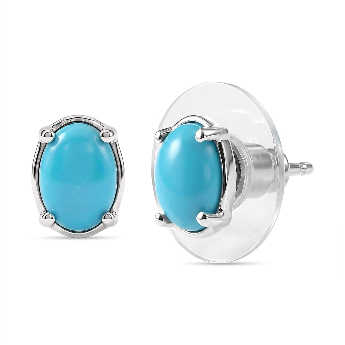 D'Joy Premium Sleeping Beauty Turquoise 1.50 ctw Stud Earrings in Rhodium Over Sterling Silver